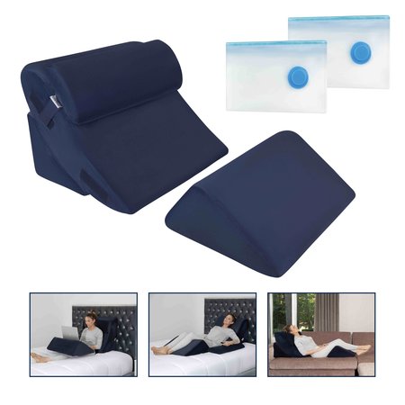 LUXE CASA 4 Pc Orthopedic Bed Wedge Pillow Set Blue, Post Surgery, , Back, Adjustable Head Support Cushion B09H1JVFB1